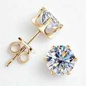 Clips d'oreilles avec diamant synthétique - 0,1 ct - Argent sterling 925 plaqué or - Moissanite - 3 mm - The Jewellery Salon