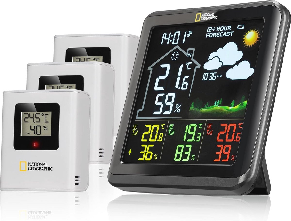 Draadloos weerstation met buitensensor en kleurenweergave voor binnen en buiten