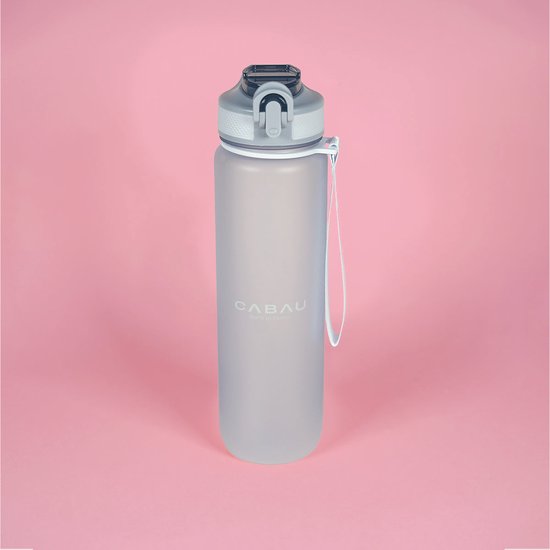 Cabau Bloom Beige sportwaterfles (1L) - Stijlvolle drinkfles - ideaal voor sport, outdoor of kantoor - handige lekvrije drinktuit met klapdop en draagriem BPA-vrije Tritan - Beige