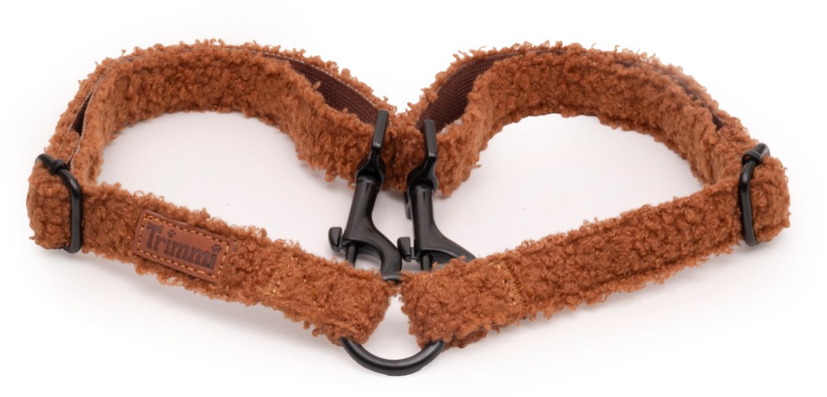 Teddy koppelstuk bruin - koppelstuk riem hond - koppelriem - wandelen met twee honden - koppelstel hond - koppelstukken - hondenhalsband met naam - Halsbanden, riemen & tuigen - 2 cm breed - Trimmi