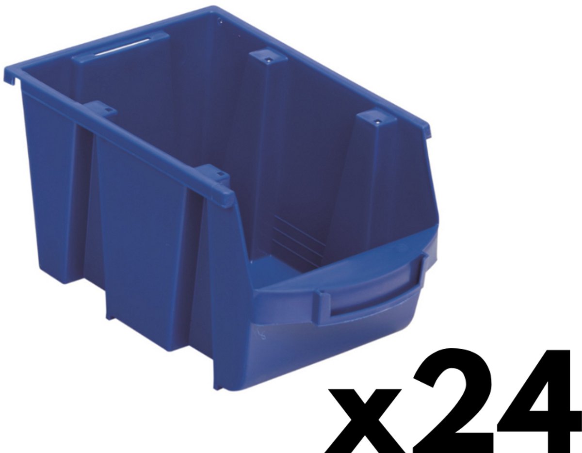 Magazijnbakken - Multi Profiel Stapelbak - Set van 24 bakken - Medium: 150 x 240 x 130 mm (BxDxH) - Grijpbak - Blauw - Stapelbaar - Bakkenset - Grijpbakken