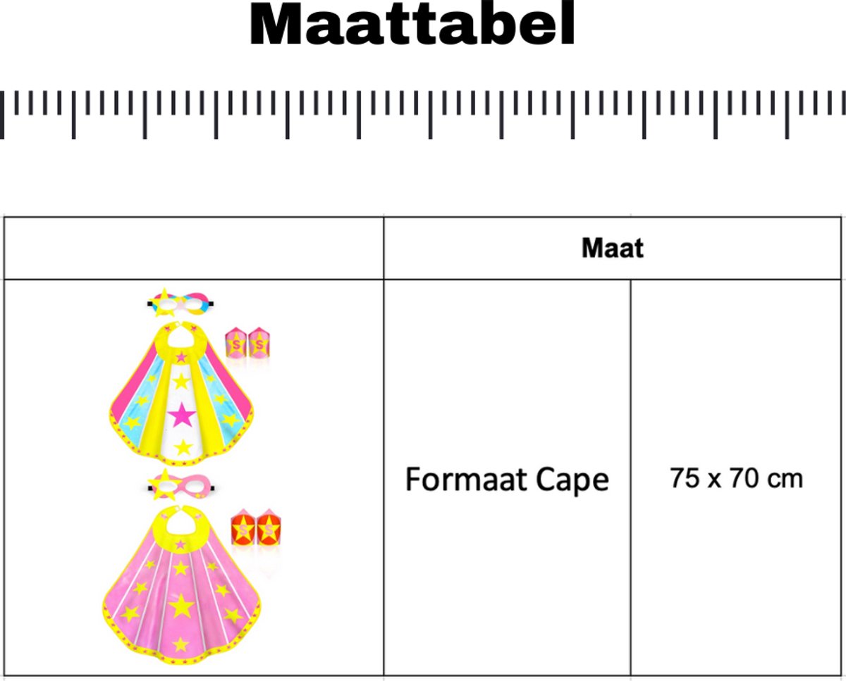 Joya Kids® Verkleedset Meisje | Superheldin Cape Masker Armbanden | Roze, Blauw en Geel met Sterren | Verkleedkleding Kinderen | Carnaval & Rollenspel | Superheld Ster | Verkleedkleding 3-delig | Roze, Blauw en Geel — afbeelding 11