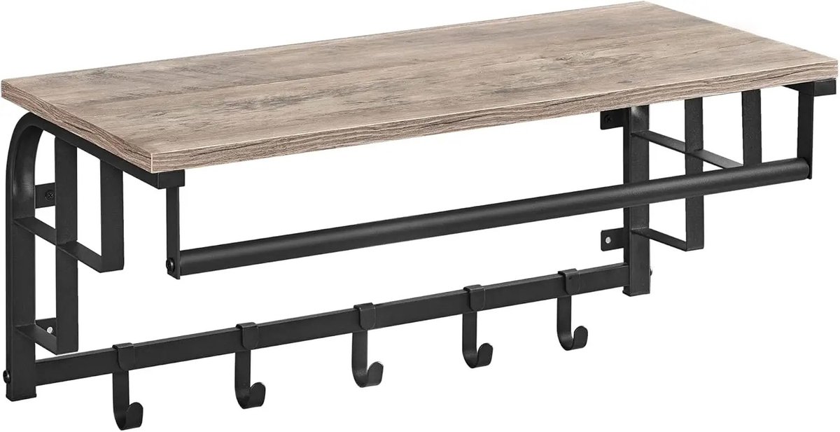 Vasagle Kapstok - Kleding Rek - Wand Gemonteerde Kapstok - Wand Gemonteerde Rek - Rek - Rekken - Decoratie - Rekje - Kast - Kastje - Kasten - Plank - Planken - Woonkamer - Keuken - Badkamer - Garderobe - Slaapkamer Zwart met Grijs