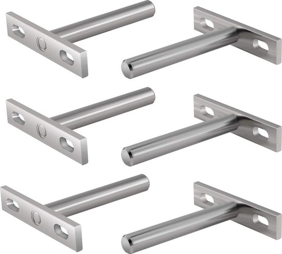 KZQ 6 pièces - Étagère murale industrielle - Support de montage mural - Support d'étagère industriel - Acier - Métal - Support d'étagère - Étagère flottante - Support métallique - 3 pouces - Fixations dissimulées