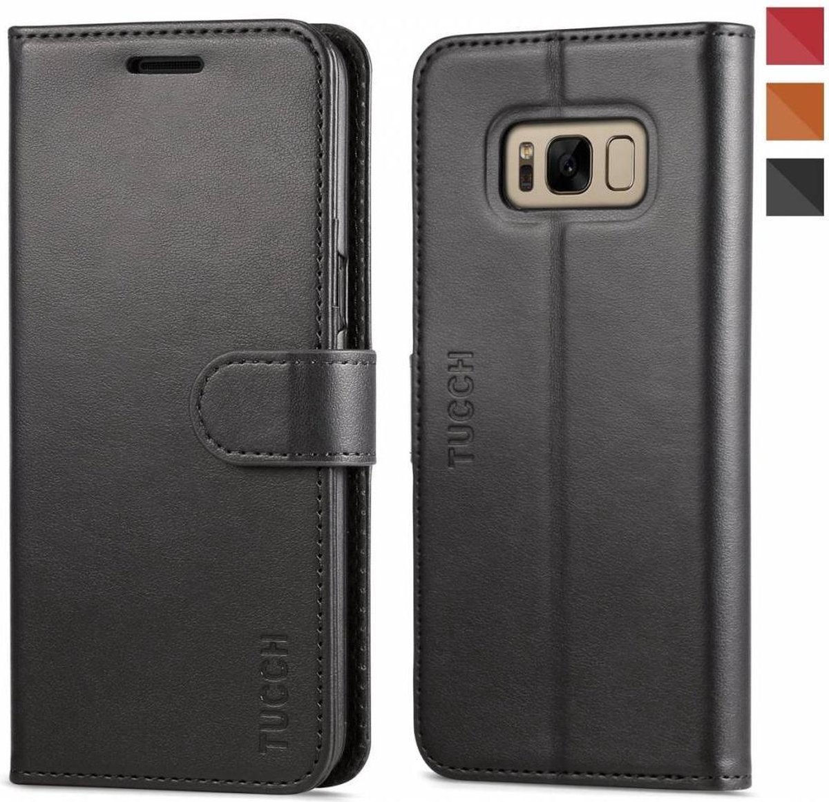 Tucch Samsung Galaxy S8 Plus - Lederen TPU Wallet Case Zwart - Portemonee Hoesje - Book Case