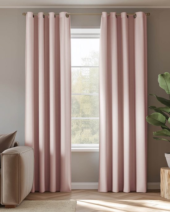 HOOMstyle Kant en Klaar Gordijn - Verduisterend - Met Ringen - 140x270cm - Roze / Licht Roze