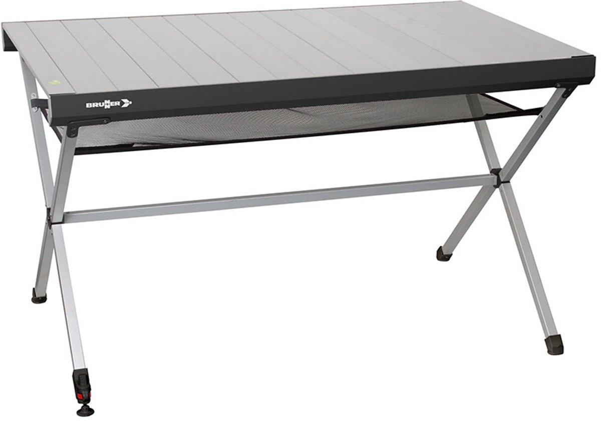 Brunner Titanium Axia 4 - Campingtafel 122 x 62 x 72 cm - Oprolbaar aluminium blad - Verstelbare poot - Mesh opbergnet