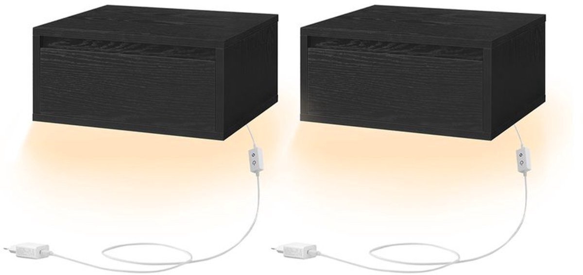 Nancy's Bova Nachtkastje set van 2 - Zwevende - Met verlichting in 3 kleuren - Zwart - ± 40 x 35 x 20 cm