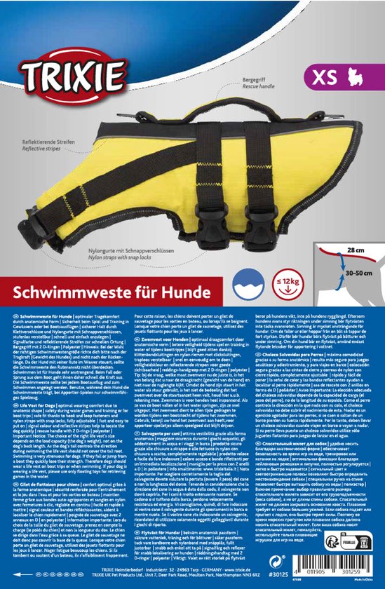 Trixie Zwemvest Hond - Geel/Zwart - XS - 30-50 x 28 cm - Tot 12 kg