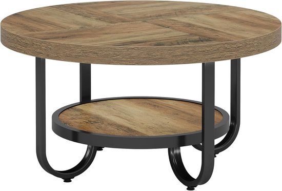 TRIBESIGNS - Table basse ronde - Table basse avec étagère de rangement - Table d'appoint marron - Table - Table d'appoint pour salon, bureau à domicile - 79 x 79 x 45 cm