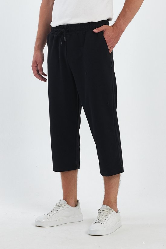 COMEOR Sportbroek Heren Kort – 3/4 Capri Broek Heren – Korte Broek Mannen Hardloopshort Katoenen Shorts – Zwart - 4XL