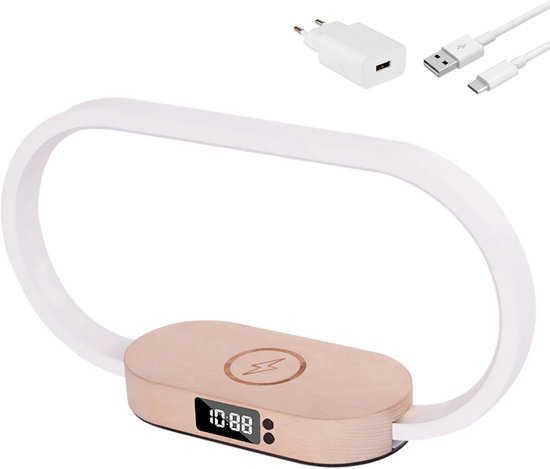 Luxuriq® Slaapkamer lamp - Nachtkastje lamp - Tafellamp Slaapkamer - Nachtlampje - Draadloze oplader - Digitale klok - Dimbaar - Sfeerverlichting - EU stekker