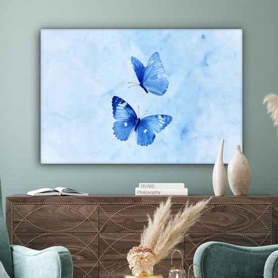 Tableau sur toile 120x80 cm - Décoration murale exclusive Papillons - Gracieux - Blauw - Décoration murale salon - Décoration chambre - Accessoires chambre - Peintures sur toile