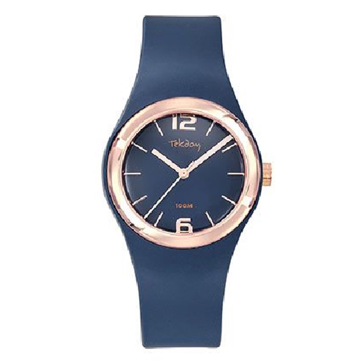 Tekday-model 654855-Dameshorloge-Donkerblauw-rosekleurig-10 atm waterdicht-zwemmen-sporten-diameter 33 mm-hoog draagcomfort