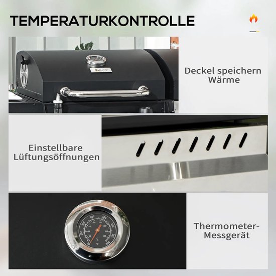 Gasbarbecue - Gasbarbecue en grill - Met slang, thermometer en warmhoudplaten - 5 Branders - Zwart + zilver van MAXXgarden — afbeelding 5