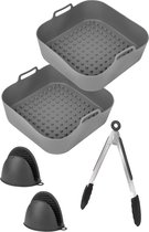 AoraKitchen Airfryer Bakjes Siliconen - 20cm - 5 Delig - Airfryer Accessoires - Incl. Wanten & Tang