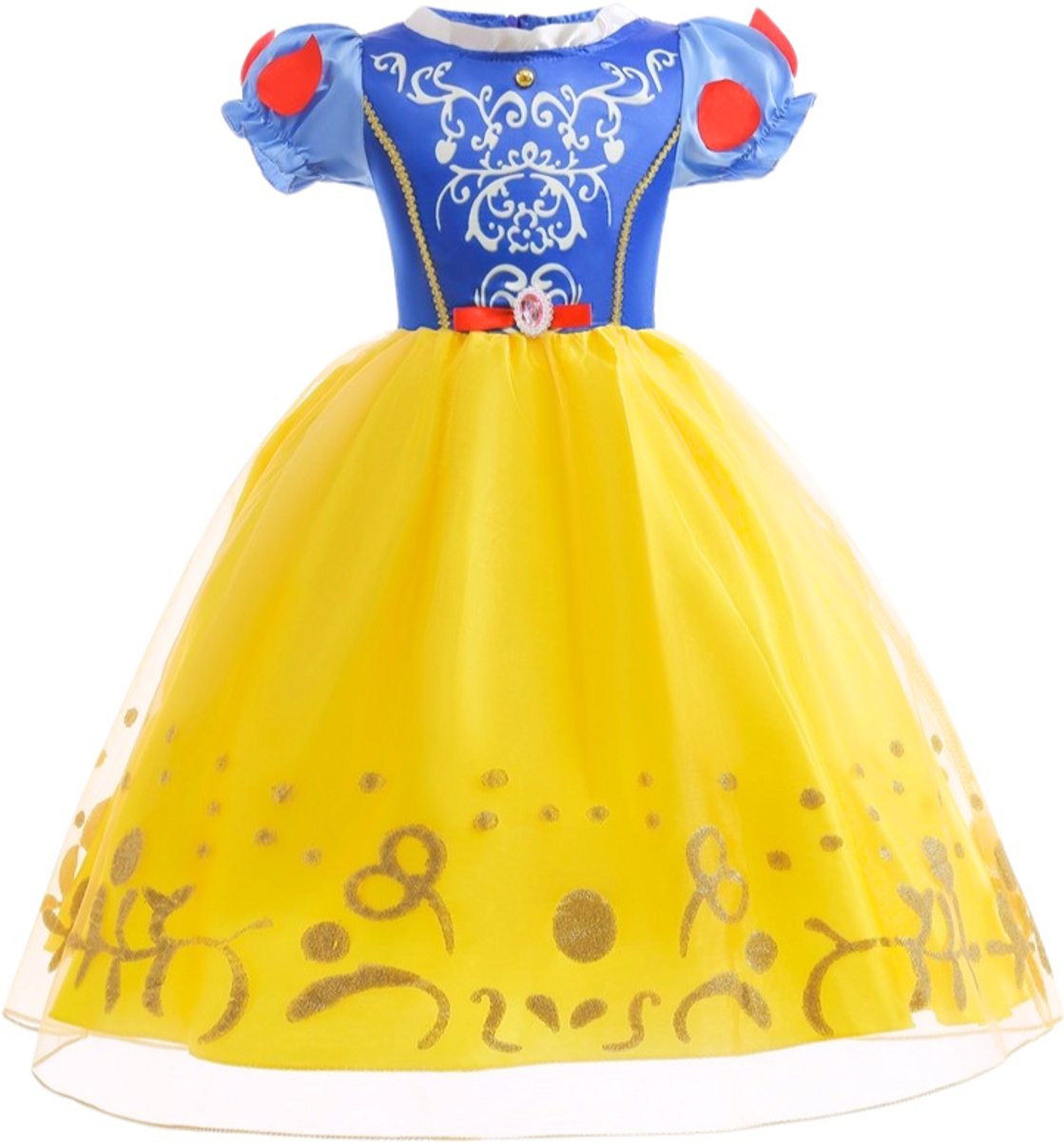 Joya Kids® Sneeuw Prinses Verkleedjurk Meisjes | Prinsessenjurk Blauw en Geel met Accessoires | Kroon, Staf, Handschoenen & Sieraden | Verkleedset Prinses Meisje | Carnaval & Verjaardag | — afbeelding 10