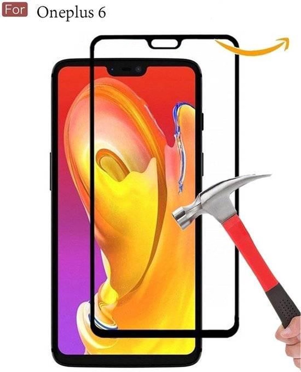 OnePlus 6 Anti-Shock / Shatter-proof Full cover Screenprotector / Tempered Glass Zwart