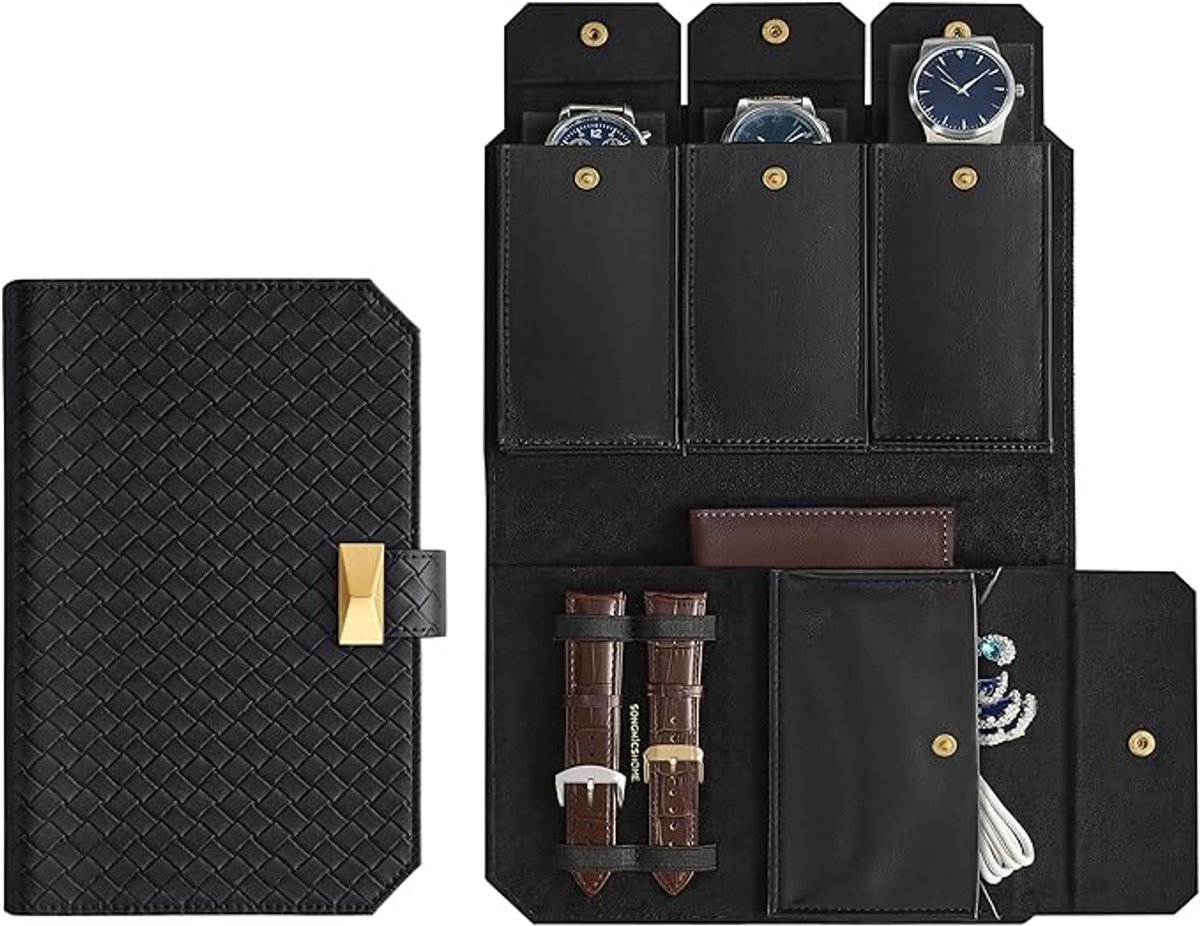 MAZAZU - Horloge Reiskoffer - Organizer - Formeel design - Zwart - 22x14.5x4.5