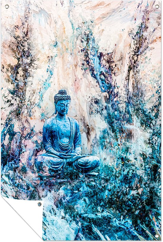 Boeddha kunst met serene uitstraling - Boeddha posters - Tuinkunst beeldhouwwerk - Abstract expressionisme - Schilderij voor tuin - Tuinschilderijen - tuinposter 30x45 cm