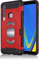 Ntech Samsung Galaxy A9 (2018) Luxe Armor Case met Pashouder - Rood