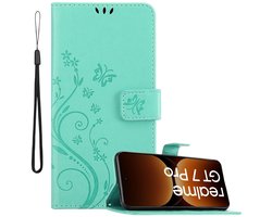 Cadorabo Hoesje geschikt voor Realme GT7 Pro in BLOEMEN TURKOOIS - Beschermhoes in bloemmotief met magnetische sluiting, standfunctie en kaartsleuven Book Case Cover Etui