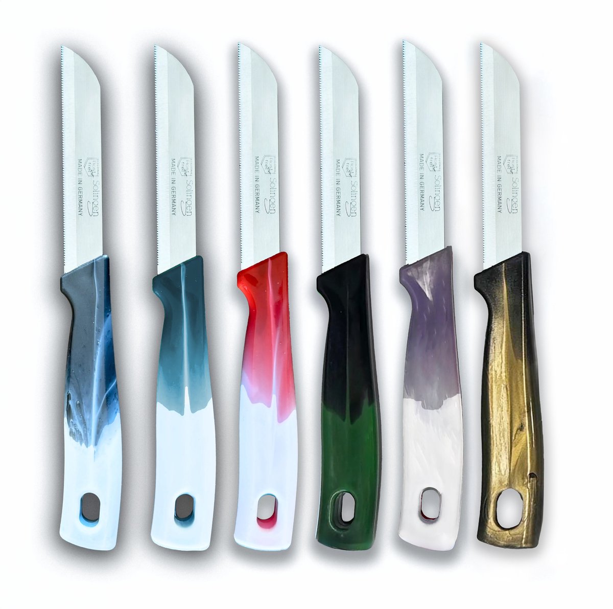 Solingen Kartelmes - Groente- en Tomatenmes met Kartel - RVS - 18,5 cm met "Blade Cover" - Ergonomisch Handvat - Mix - 6 stuks