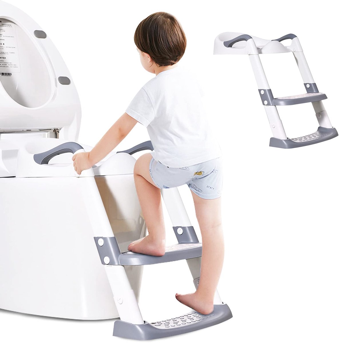 Ibenzoa® Ergonomische Kinder Toilettensitz Met Veiligheidsladder Voor Zelfstandig Toiletgebruik