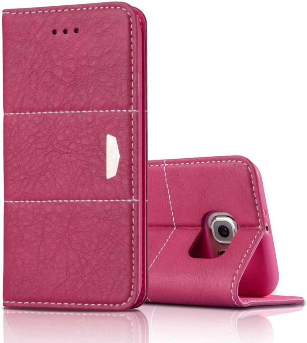 Nieuwe Samsung Galaxy S6 Edge XUNDD® Eagle Series Echt Leer wallet Cover Hoesje met Stand Pink - nTech
