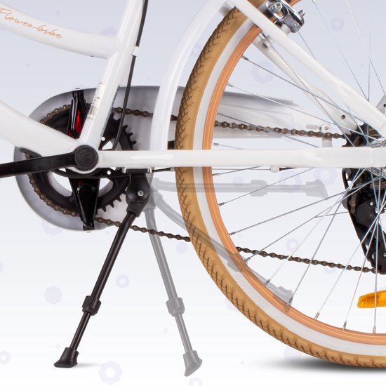 Flower Bike Kinderfiets 24 inch meisjes van 8 tot 12 jaar, Beige en wit, Fiets voor een meisje met 7 versnellingen, bagagedrager, metalen spatborden, V-brake, kettingkast van Flower Bike — afbeelding 4