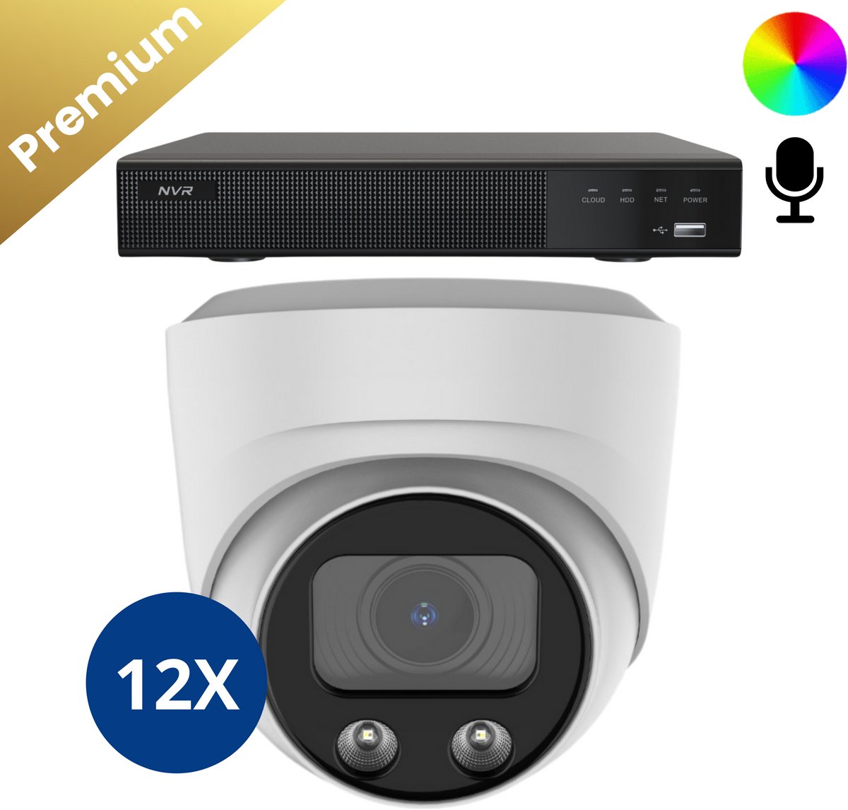 12x Beveiligingscamera set – Bedraad – Sony Dome Premium AI-ISP 8MP Full Color UltraHD 4K – Wit