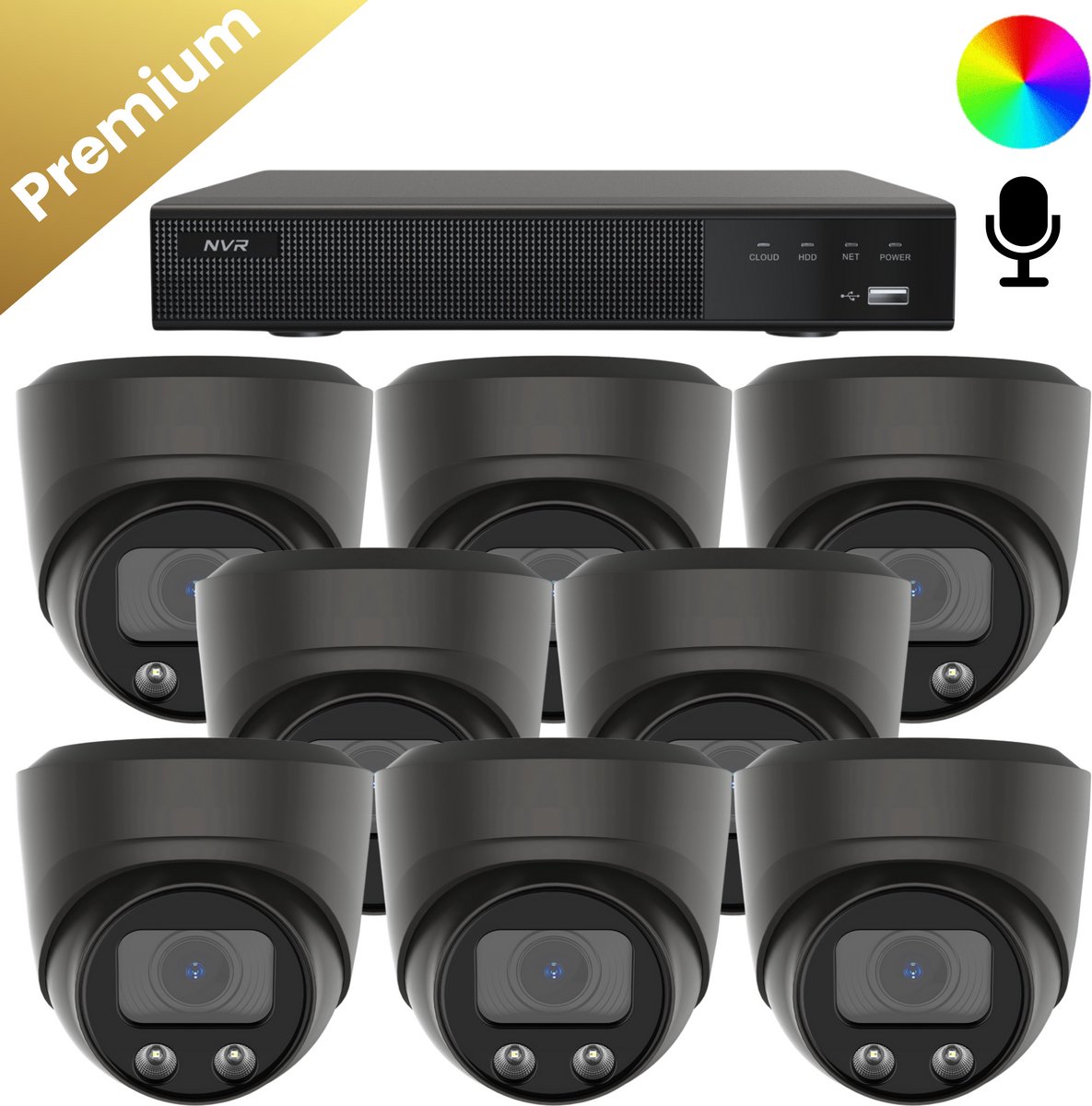 8x Beveiligingscamera set – Bedraad – Sony Dome Premium AI-ISP 8MP Full Color UltraHD 4K – Zwart