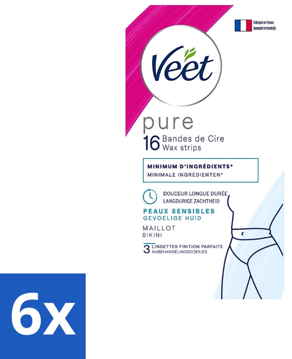 Veet Ontharingsstrips Bikinilijn Pure Gevoelige Huid 16 stuks per verpakking - Voordeelverpakking - 6 stuks