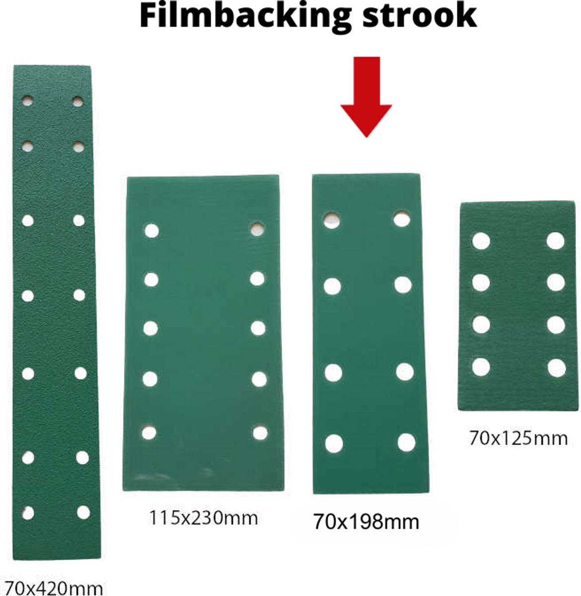 Schuurpapier filmbacking - strook 70x198 mm - korrel 240 – 50 stuks – duurzaam -professionele kwaliteit - met aluminium oxide korrel - onscheurbaar - schuren auto, camper, scooter enz