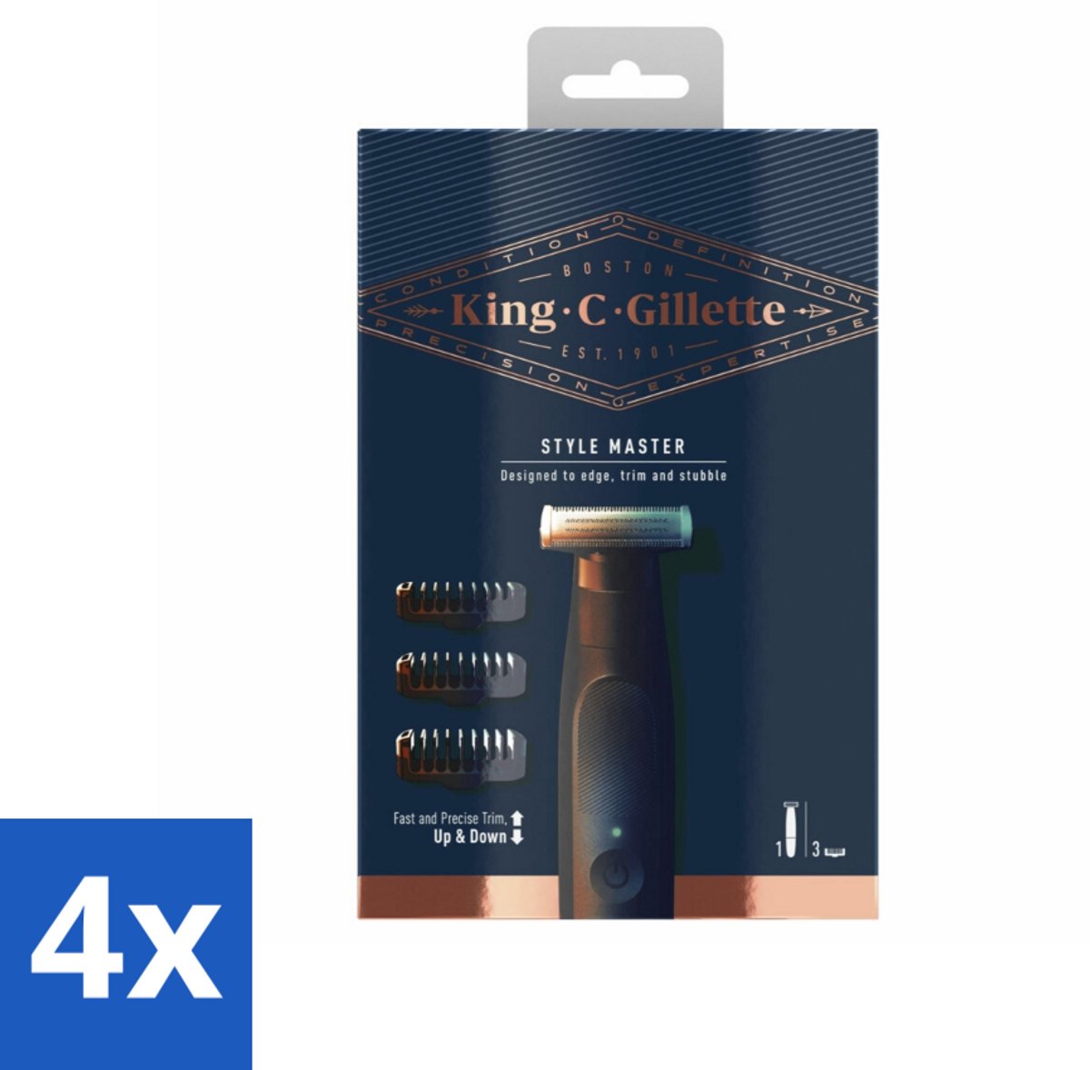 King C. Gillette - Stoppelbaardtrimmer - Style Master - Met 3 Navulmesjes - Voordeelverpakking - 4 stuks