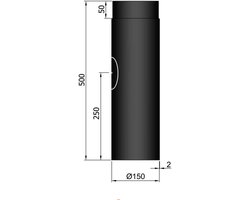 Kachelpijp Ø150 lengte 500 met deur - zwart - staal - 2mm
