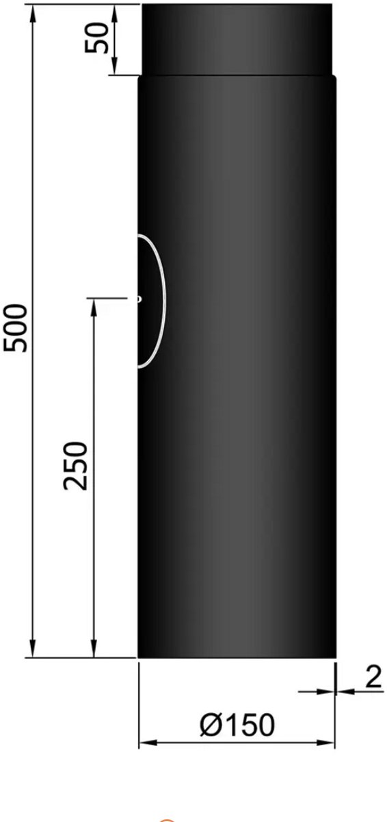 Kachelpijp Ø150 lengte 500 met deur - zwart - staal - 2mm