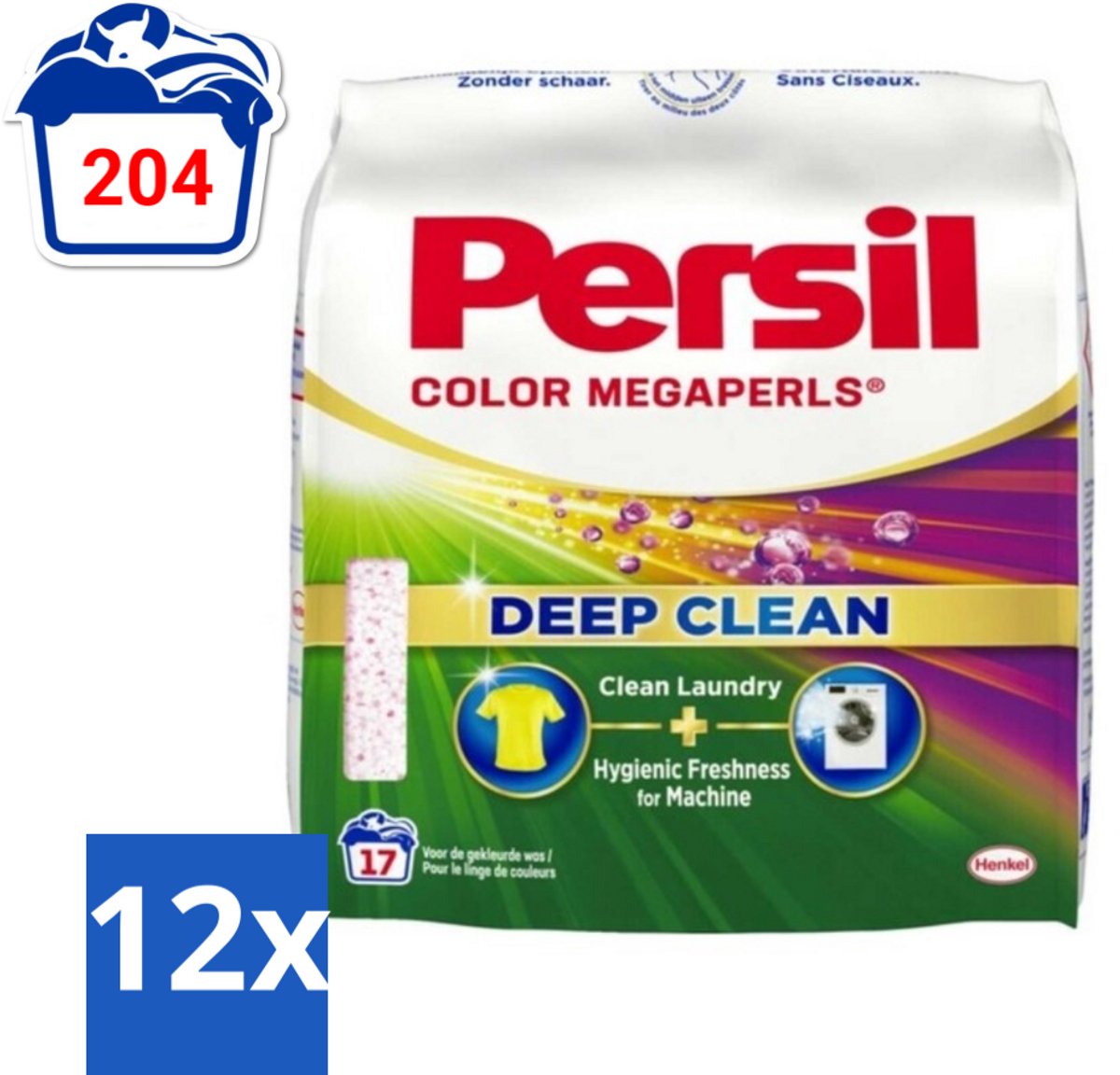 12 x Persil Waspoeder Megaperls Color 17 Wasbeurten 1,02 kg - Waspoeder - Gekleurde Was - Vlekkenverwijderaar - Wasmiddel - Wasverzorging