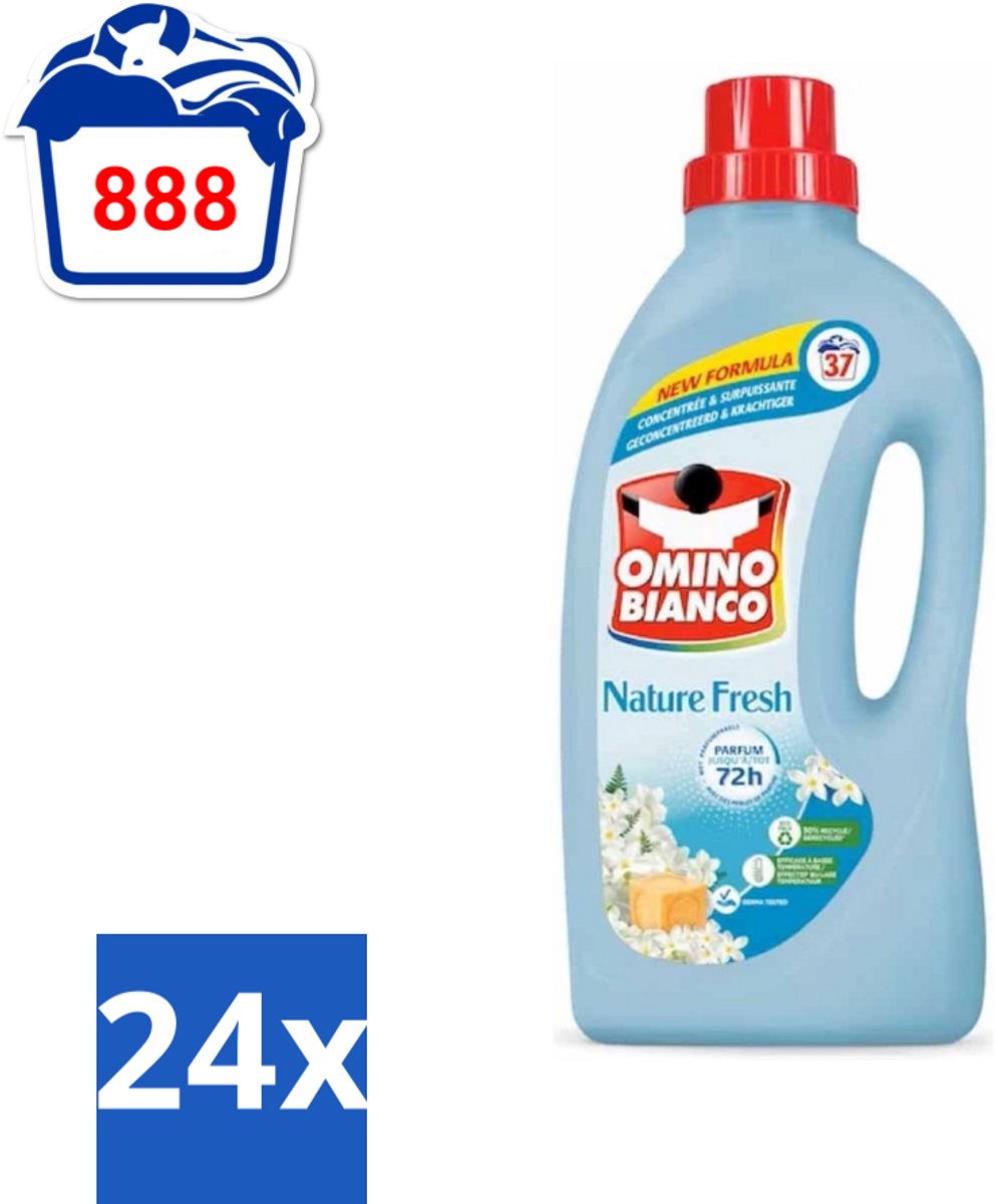 24 x Omino Bianco - Natuurlijk Fris - Wasmiddel - Gekleurde Was - 37 Wasbeurten - Wasmiddel - Vloeibaar Wasmiddel - Wasmiddel Voor Gekleurde Was - Natuurlijke Zeep - Hypoallergeen