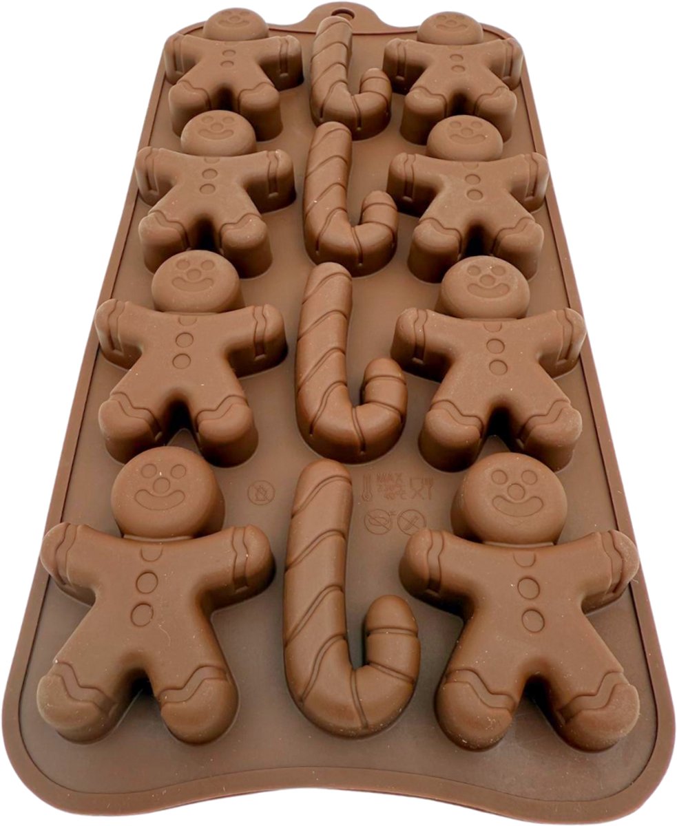 Kerst Chocoladevorm - Vorm voor Chocolaatjes, BonBons, IJsblokjes, Gummies - Mal voor kerst met Koekemannetjes & Zuurstok
