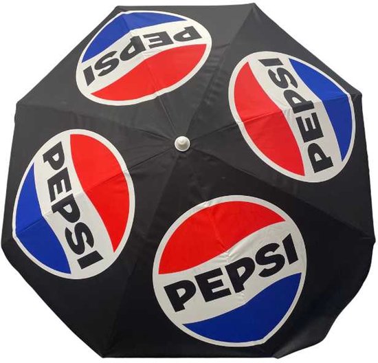 Pepsi Strandparasol 175cm met Stok - UPF50+ Zonwering - Kantelbaar - Zwart