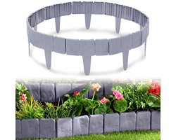Aufun 2,5 m kunststof borderrand - Steenlook - Maaikant - 10 stuks (25x23 cm) - Grijs