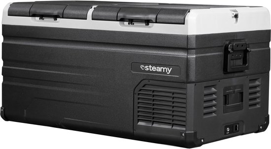 Steamy-E Dual Zone Elektrische Compressor Koelbox - Dual Zone - 90 liter - 12V en 230V - voor auto en camping - Frigobox - Zwart