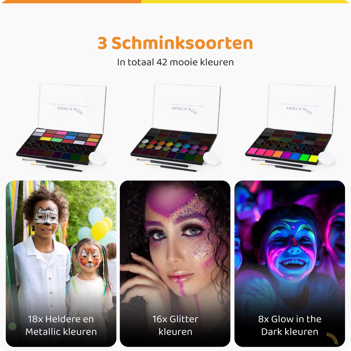 Paint-A-Boo Schminkset Kinderen - Waterbasis - 42 kleuren - Voor 100 gezichten – Met 30 Voorbeelden — afbeelding 7