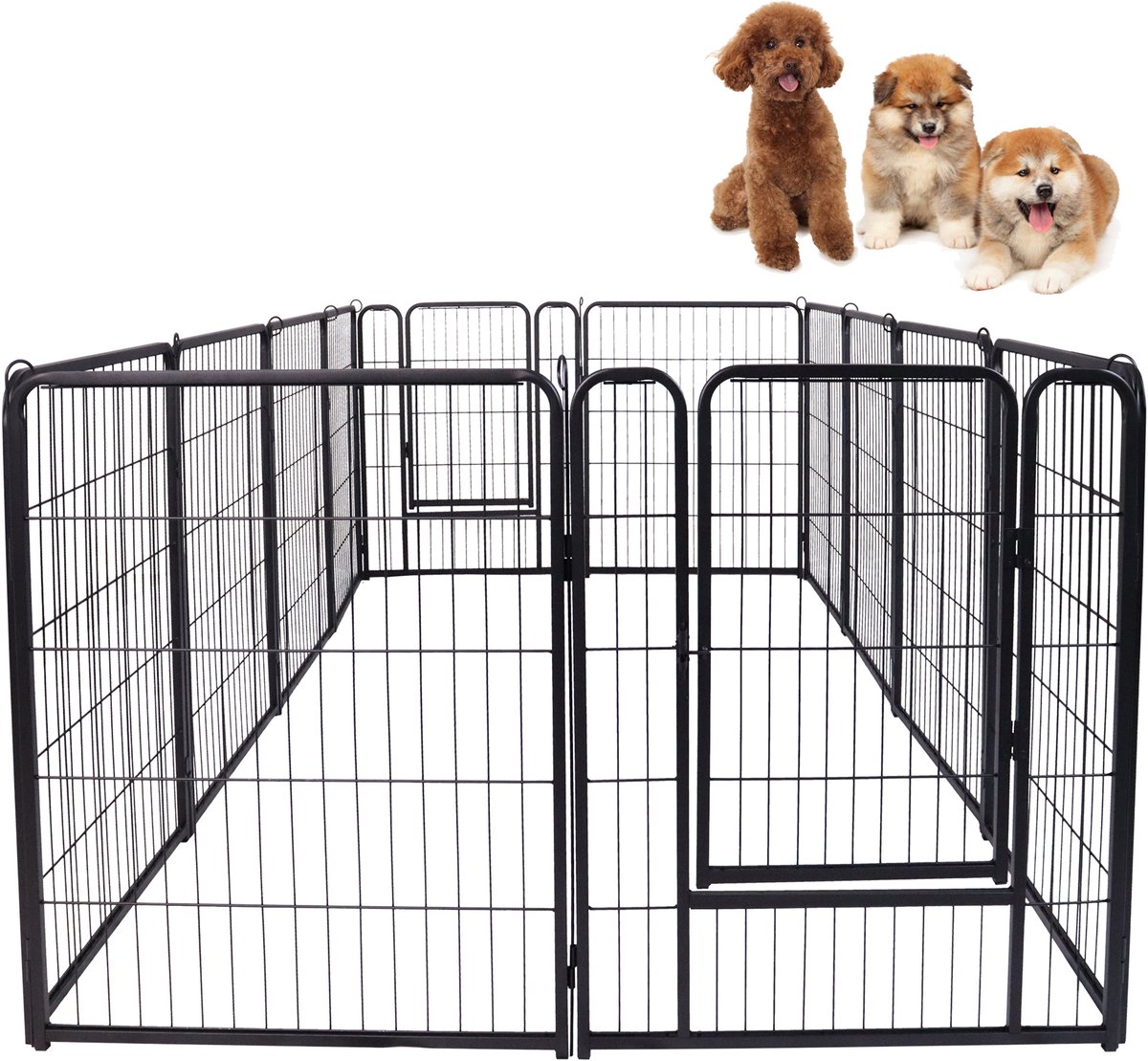 Vouwbare Huisdier Speelbak set 80 x 80 cm, Buitenloop Huisdierhek, 12-Stuk Puppy Loophek met Deuren en Grondanker, Weerbestendig Puppy Hek, Draagbare Puppy Speelbak voor Tuin NAIZY