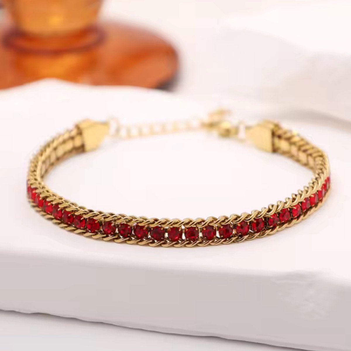 JP Family Jewelry - Tennis Armband - RVS - Rood Goud - Kleurvast - Zirkonia - Verstelbaar 18-23 cm