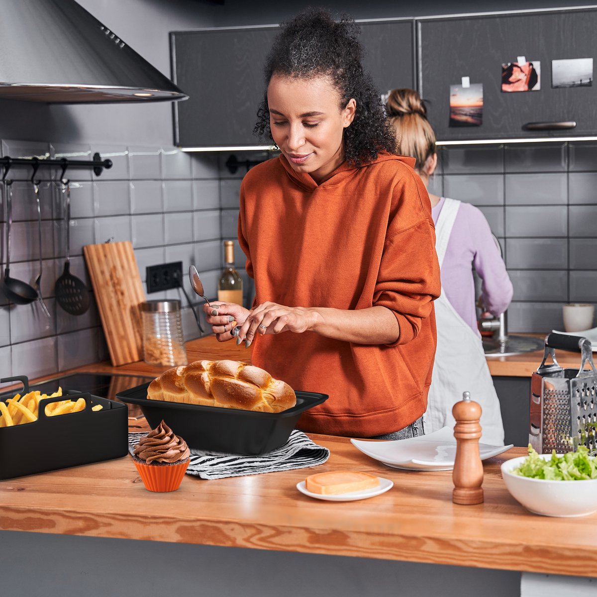 UNBOX Airfryer Accessoires - Geschikt voor Dual Airfryers - Ninja Foodi AF300 AF400 AF451 - Dubbele Airfryer - Inclusief Airfryer Siliconen Bakje & E-Book — afbeelding 6