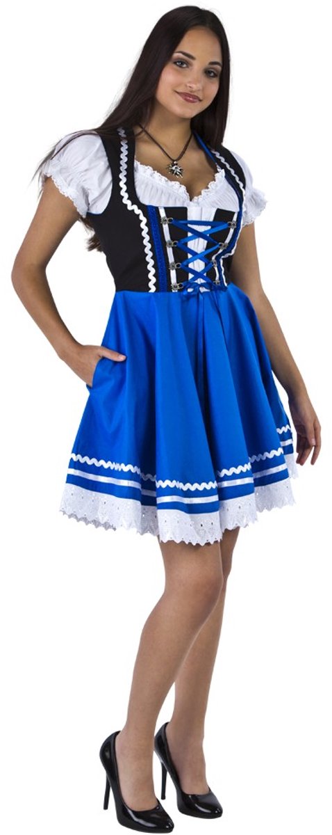 Oktoberfest Dirndl Kort - Zwart-Blauw - met Bloesje - Maat 50