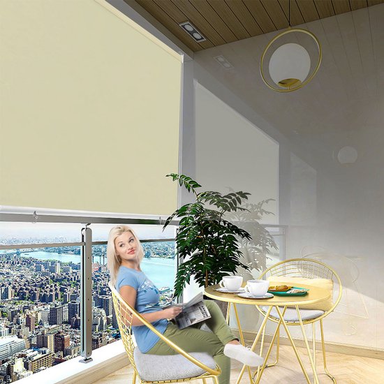 Store enrouleur d'extérieur Aufun, store vertical, protection solaire pour balcon, Protection solaire-vue, rideau occultant, Protection UV, protection contre le vent (180 x 140 cm, beige)