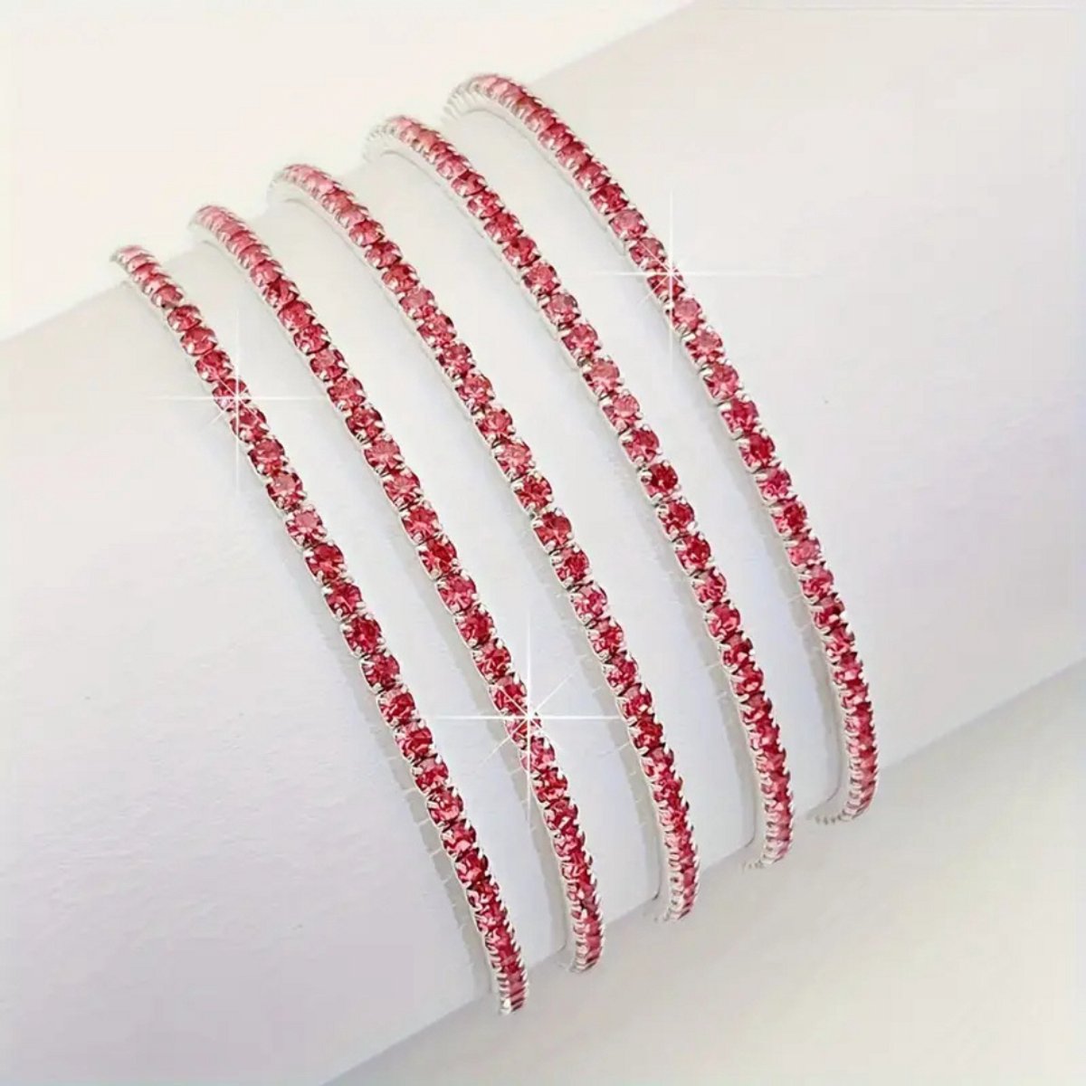 Nivard Armband - Staal - Nep Zilver - Dames - 5 St - Zilver/Rood